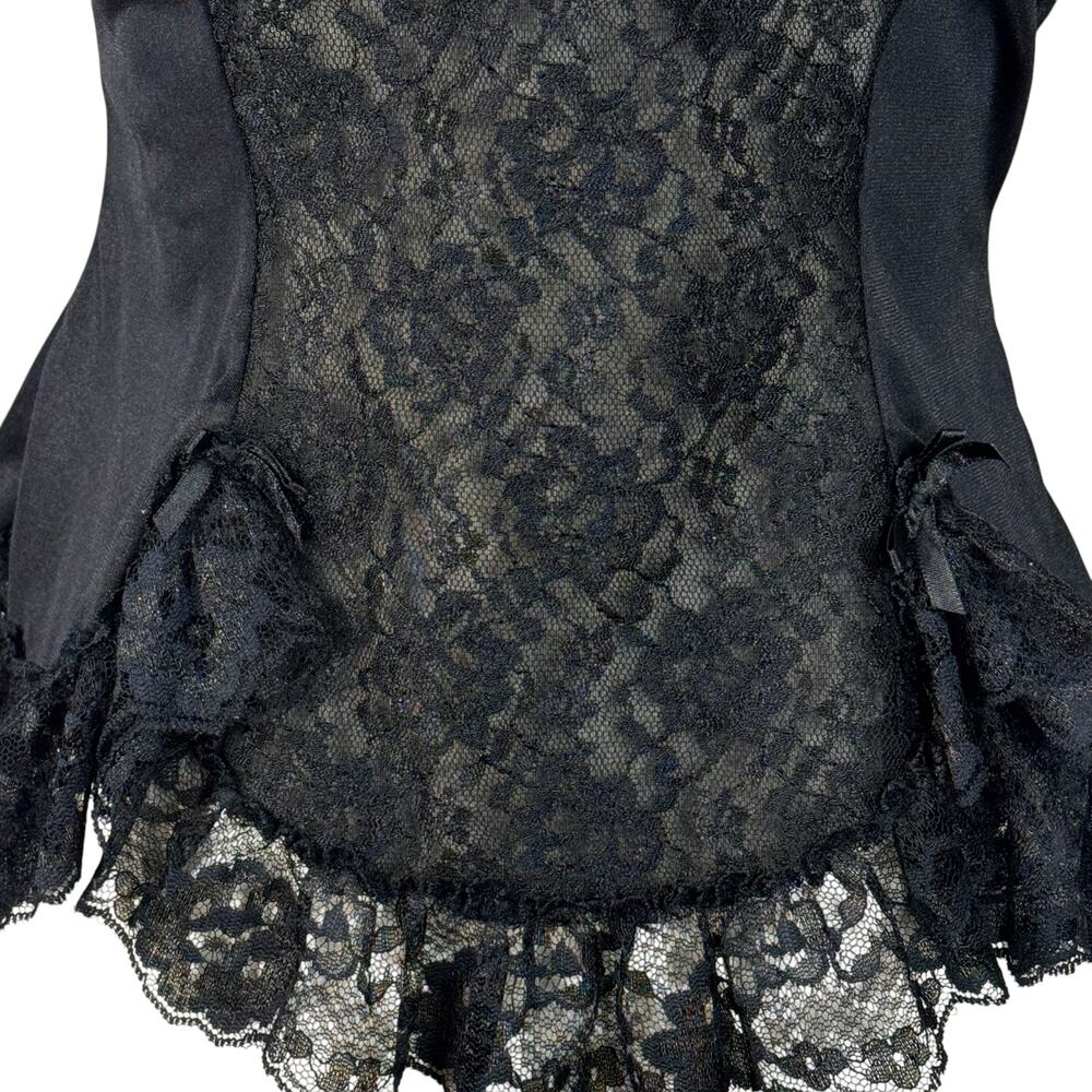 Frederick’s of Hollywood Medium Lingerie Nightie Floral Lace Sheer V-Neck Black - Picture 3 of 9